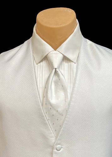 Men's Flow Formals Pure White Tuxedo Vest & Tie Mason Wedding Prom Groom - Picture 10 of 10