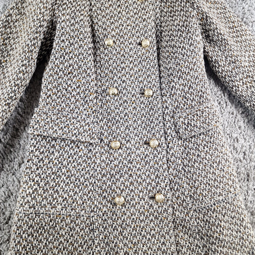 Abrigo Aquascutum Mujer 12 Tweed Lana Grueso Tejido Marrón Vintage Botones Dorados - Imagen 3 de 21