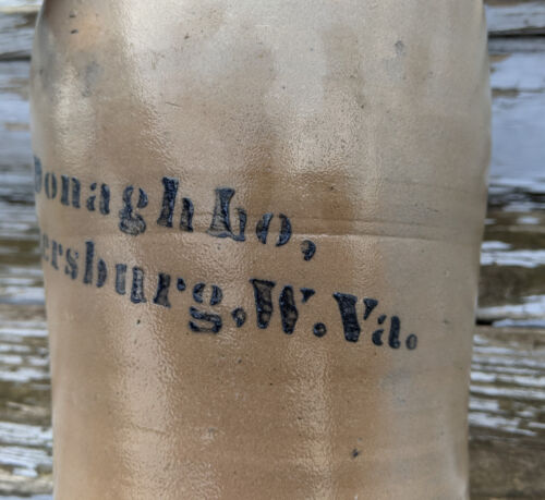 Antique Blue Stencil A.P. Donaghho Stoneware Crock Parkersburg, W. Va. Primitive - Picture 5 of 19