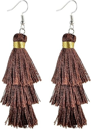 Fashion Charm Silk Tassel 3 Layers Fan Fringe Dangle Earrings - Picture 11 of 72