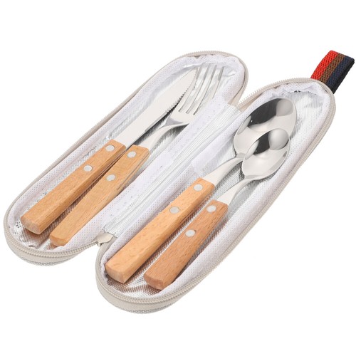 Set Posate e Cucchiaio Acciaio Inox Utensili da Viaggio con Borsa Campeggio Mangiare - Foto 10 di 12