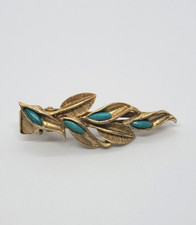 Vintage Hair Clip Gold Tone with Blue Stones