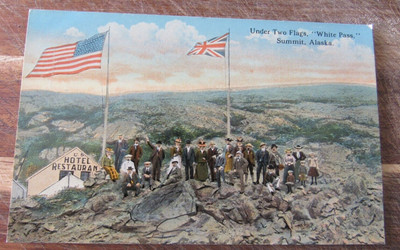 Vtg Postcard Under Two Flags White Pass Summit Alaska  unused #101
