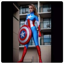 Women Captain America Cosplay Costume Jumpsuit Superhero Halloween Zentai Cospla