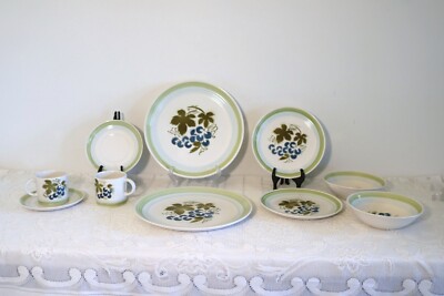 HARMONY HOUSE BLUE GRAPES 4265 JAPAN Ironstone 10 Pc Set 5 Pc Pl Set Serv for 2