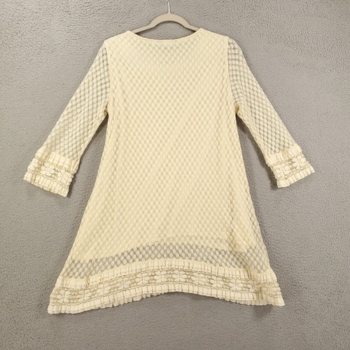 Ali Miles Tunic Womens Medium Ivory Cream Sheer Lace Lined Blouse Micro Dress - Picture 8 of 10