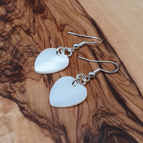 Heart Earrings White Mother Of Pearl Natural Shell Dangle Drop Sterling Silver - Picture 3 of 19