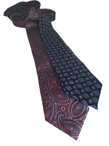 BURMA-BIBAS 100% Silk Paisley Print Red Blue Designer Tie And Black Blue Tie - Picture 16 of 21