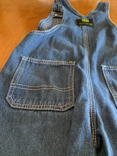 John Deere Kid's Bib Overalls Blue Cotton Denim Youth 7 Adjustable Straps - Picture 7 of 17