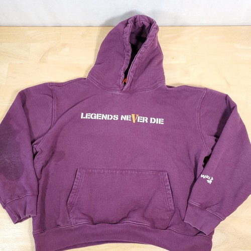 Felpa con cappuccio VLONE Juice Wrld taglia L Large Legends Never Die DIFETTOSA viola prugna - Foto 3 di 13