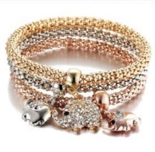 Elephant pendant golden beaded bracelet, three color bracelets