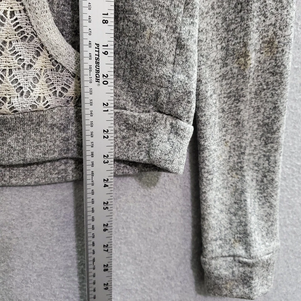 Suéter Miss Me Mujer Gris Medio Crochet Boho Espalda Abierta Capucha Cordón LEER Foto 4 de 4