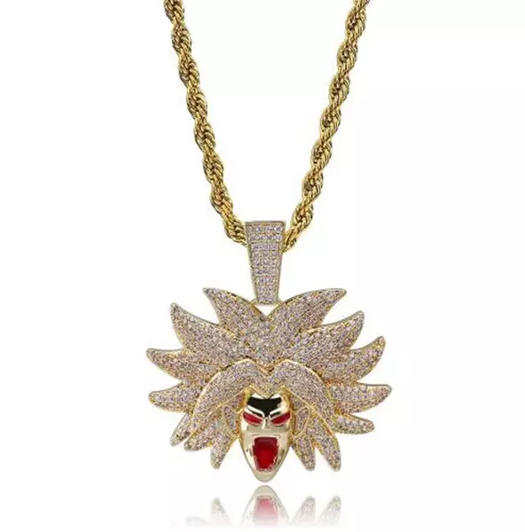 Broly cz Pendant Chain Necklace Iced Out Bling Jewellery Dragon ball z goku
