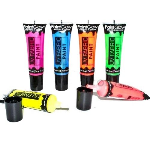 UV Fabric Paint 70s 80s 90s Disco Rave Clothing T Shirt Costume Paints Paintglow - Picture 1 of 5