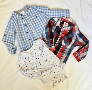 Lot-of-3-baby-boys-Boys-H-amp-M-gingham-check-shirt-bodysuit-Levis-Plaid-shirt-12-18