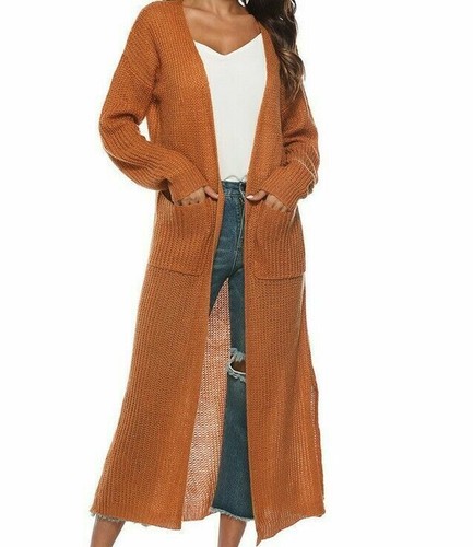 NEW Women‘s Long Sleeve Full Length Cardigan Duster Open Front Sweater Coat - Picture 6 of 30