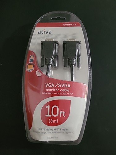 Computer Monitor PC/Laptop cable:Ativa 10ft HDB15 male,HDB15 male-VGA/SVGA
