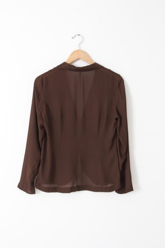 Elaine Kim chiffon blazer sheer brown lapel jacket size 4 - Picture 3 of 4