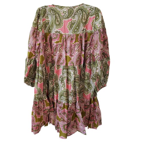 Charina Sarte Nara Paisley Green Pink Floral Mini Oversized Boho Dress Beachy - Picture 4 of 14