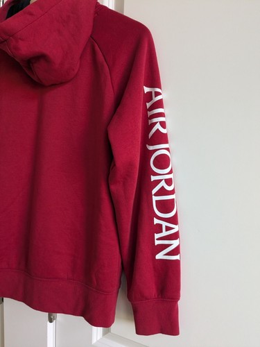 Nike Air Jordan Hoodie L Youth Red Big Front Jumpman Sleeve Logo Fleece Pullover - Picture 6 of 7