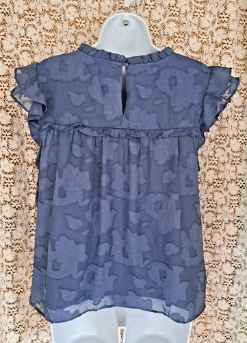 Lauren Conrad Popover Top L Blue Floral Design Babydoll Ruffled Accent Fairycore - Imagen 10 de 10