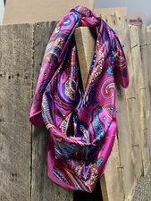 Wild Rag Western Scarves Cowboy Pink Fuchsia Paisley Floral Beautiful 36”x36”