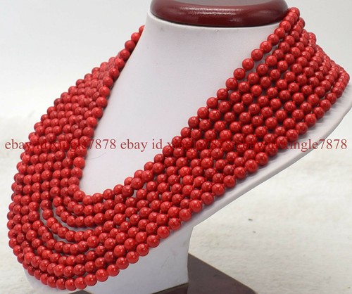 Long 120 Inch 8mm South Sea Red Coral Round Gemstone Beads Necklace - Picture 12 of 12