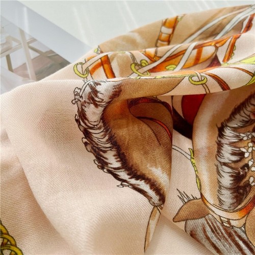 Pure 200s Cashmere Scarf Wrap Shawl Horses Print Thin Soft 78"*39" Orange - Picture 7 of 9