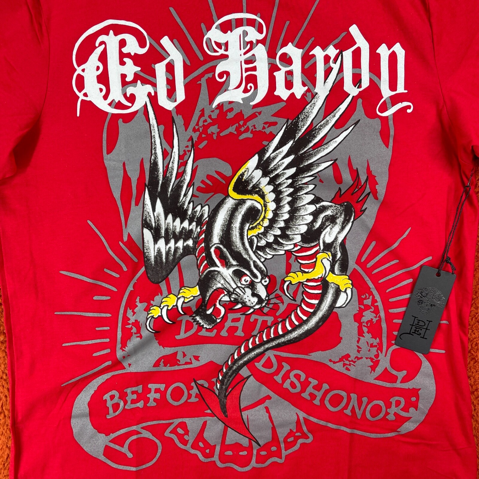 ED HARDY Designs T-Shirt Men's MEDIUM Graphic Tattoo Red Flying Panther Y2K thumbnail 4