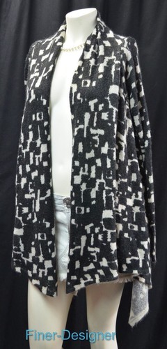Gap Cardigan Sweater long open shawl duster fuzzy waterfall geo Womens SZ M NEW