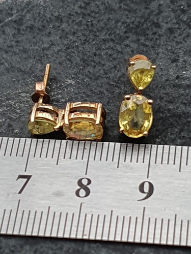 9ct Gold Green Peridot And Citrine Earrings 375 Oval And Teardrop - Picture 6 of 8