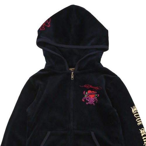 Age 6 Ed Hardy Embroidered Hoodie - Small Navy Cotton Blend - Picture 4 of 9
