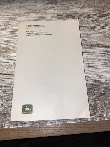 John Deere Ahrens Implement Co Note Pad Markesan Wisconsin The Long Green Line