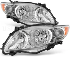 Headlights Pair Fits For 2009 2010 Toyota Corolla CE LE Chrome Housing Headlamps