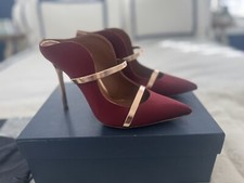 Malone Souliers Maureen Rose Gold Metallic Leather-Trimmed Satin Mules Size 38.5