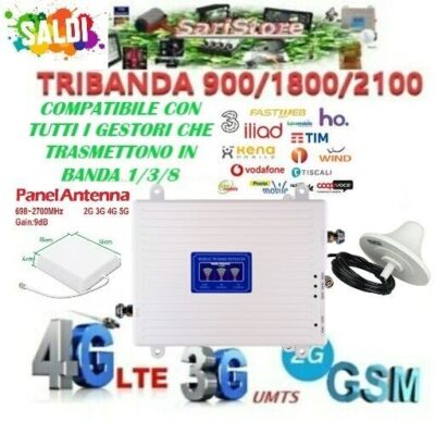 Ripetitore Segnale Cellulare 2G/3G/4G LTE - Bande 900/1800/2100 MHz, Con Antenne Per Migliorare La Ricezione