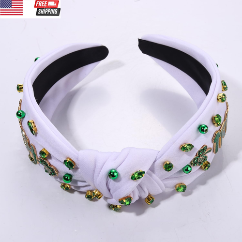 St.Patrick'S Day Headband for Women Green Shamrock Knotted Headbands Rhinestone - Picture 8 of 8