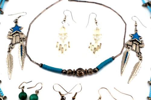Lot-Vintage Western, Tribal Design Artisan Liquid Silver, Beads Necklace, Earrin - Picture 3 of 7