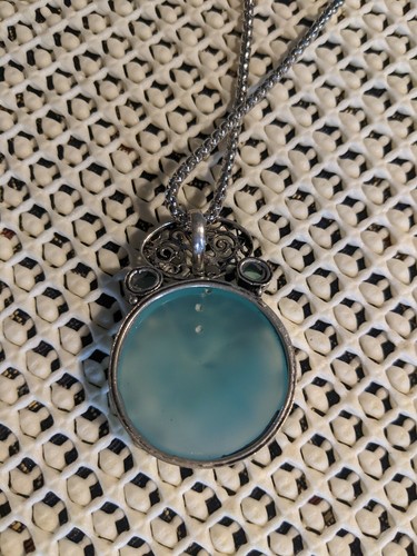 Chunky  28g Chalcedony Pendant on German Silver Ornate Vintage Unique 52 x 35mm - Picture 4 of 5