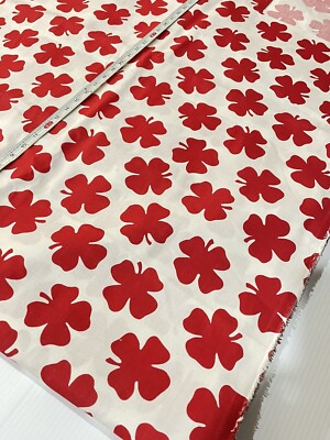 Vtg Almost 10 Yards X 64  Fabric Red 4 Leaf Clover Shamrock Medium Heavy Cotton?