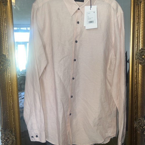 Theory Men’s Size M Tint EPS Twill Linen Pink Irving Shirt - Picture 2 of 5
