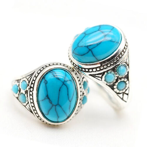 New Mens Oval Jewelry Stainless Steel Blue Turquoise Men Ring Stone Size 7-15 - Picture 13 of 24