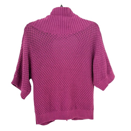 Purple Short Sleeve Open Front Cardigan Sweater with Buttons Size Medium - Bild 2 von 5