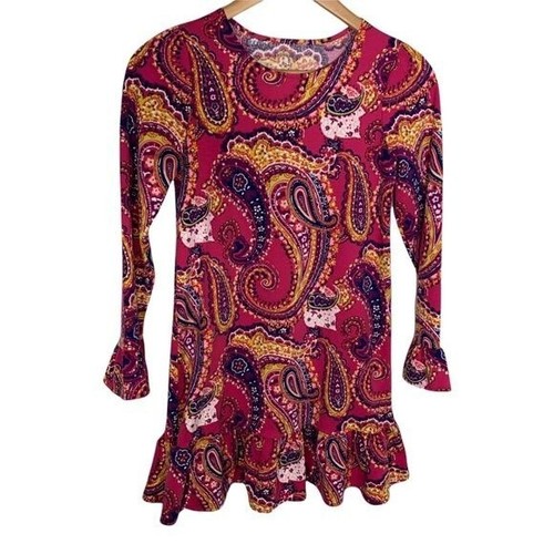 Lands End Dress Girls Medium 10 12 Kids Long Sleeve Pink Paisley Floral Fall - Picture 1 of 11