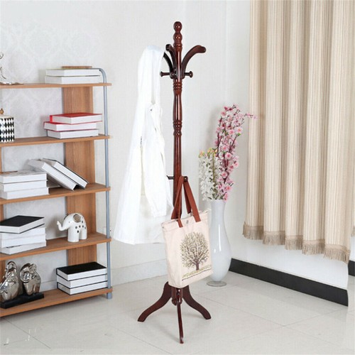 Rustic Wooden Coat Rack Stand Height Adjustable Hall Tree Entryway Clothes Rail - Picture 10 of 18