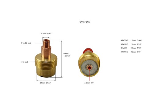 RIVERWELD TIG Gas Lens Collet Body 995795S 1/8" 3.2 WP 9 20 25 Welding Torch 2pk - Picture 2 of 5