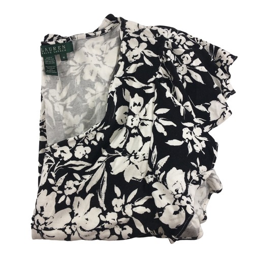 LAUREN RALPH LAUREN BLACK & WHITE FLORAL BLOUSE WOMENS MEDIUM - Picture 3 of 4