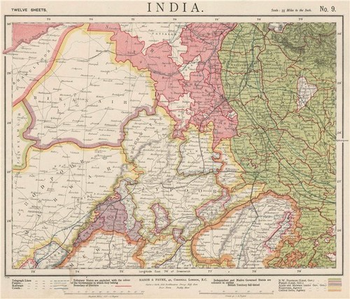 Jaipur To Agra Map Rajasthan British India Delhi Jaipur Jodhpur Ajmer Agra. Railways Letts  1889 Map | Ebay