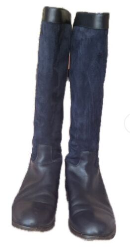 LORO PIANA ICONIC 37.5 Navy Leather and Suede Low Heel Boots Gorgeous! Preowned - Picture 3 of 14