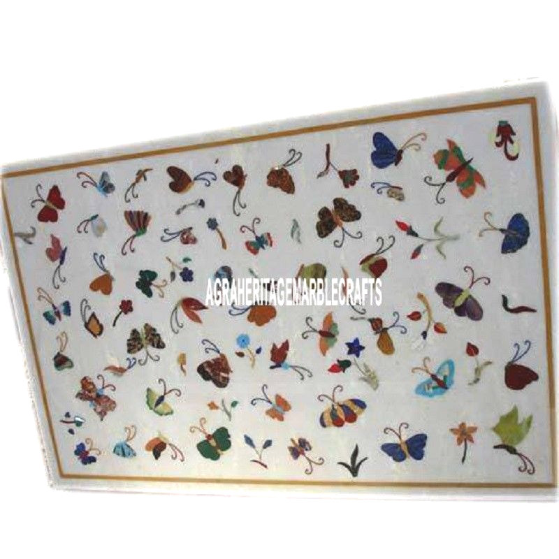 Ornamento Marmo Lato Tavolo Design Farfalla Inserto Patio Decorativo H3915